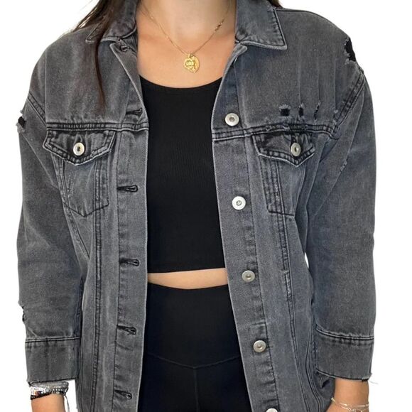 Highway Jeans M 3/4 sleeves,distressed long denim jacket 
Heavy metal vibe - Picture 6 of 7